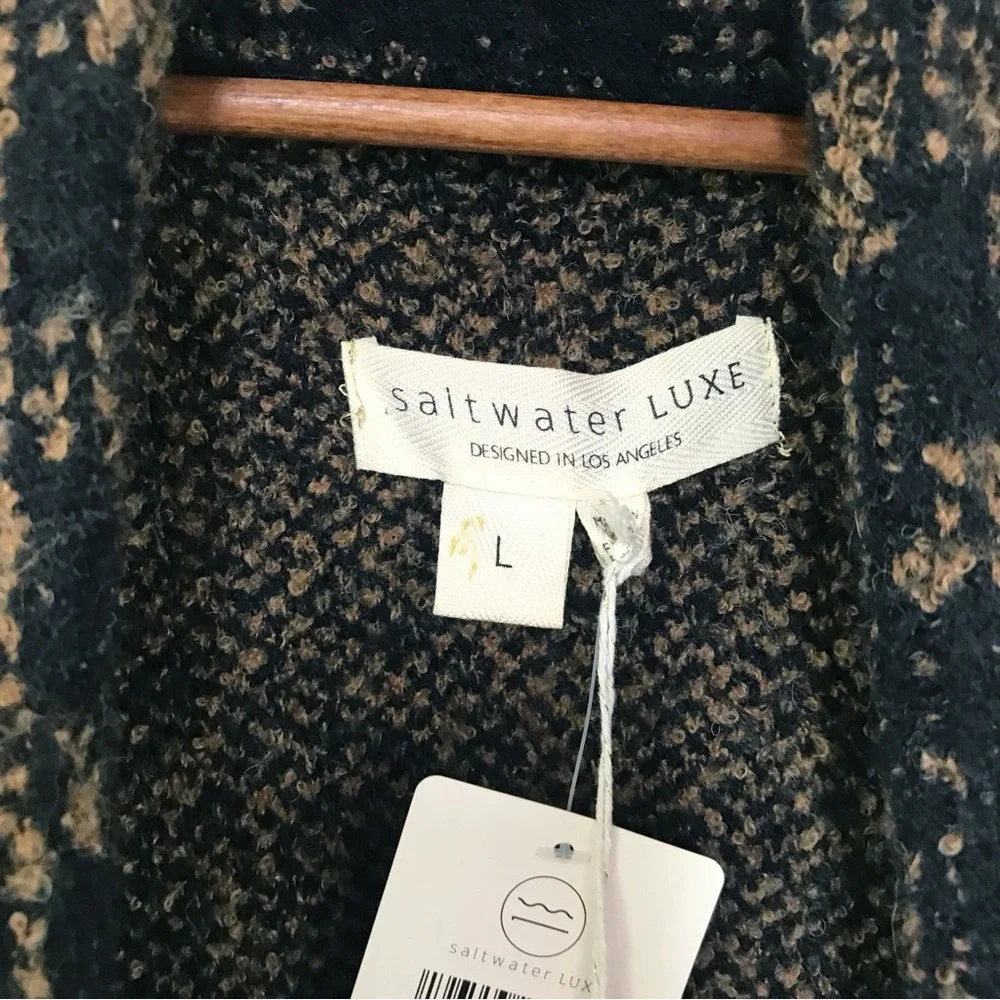 SALTWATER LUXE Long‎ Cardigan Sweater Jacket Coat Large Black Brown Wool Alpaca